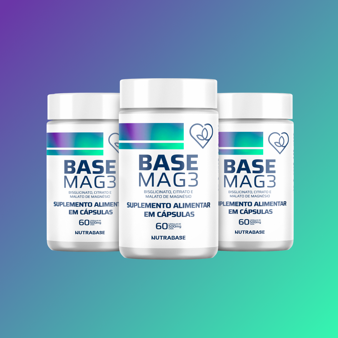 Base MAG3 500mg | Bisglicinato, Citrato + Malato de Magnésio Nutrabase - 3 Unidades